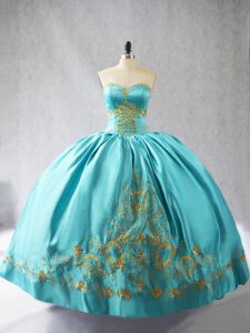 Embroidery Sweet 16 Dresses Aqua Blue Lace Up Sleeveless Floor Length