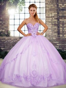 Lavender Sleeveless Floor Length Beading and Embroidery Lace Up Sweet 16 Quinceanera Dress