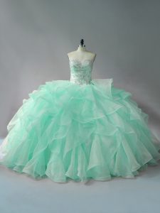 Apple Green Sweetheart Lace Up Beading and Ruffles Sweet 16 Dresses Court Train Sleeveless