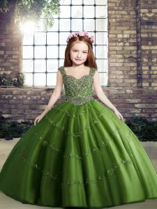Floor Length Lace Up Little Girls Pageant Dress Wholesale Green for Party and Quinceanera with Beading