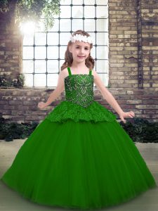 Green Sleeveless Tulle Lace Up Little Girls Pageant Dress Wholesale for Party and Military Ball and Wedding Party