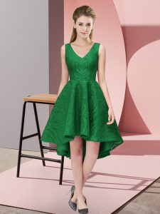 Adorable Dark Green Sleeveless Lace Zipper Bridesmaid Gown for Wedding Party