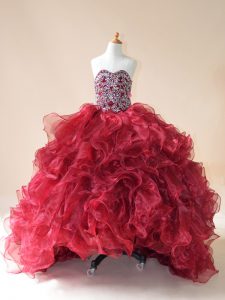 Ball Gowns Sleeveless Wine Red Kids Pageant Dress Brush Train Lace Up