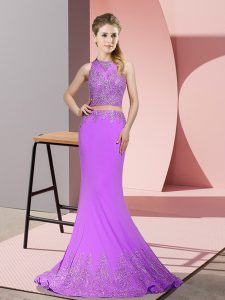 Chic Sleeveless Sweep Train Zipper Beading and Appliques Evening Dress