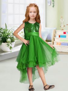Top Selling Sleeveless Zipper High Low Sequins and Bowknot Flower Girl Dresses