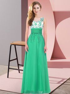 Popular Empire Wedding Party Dress Turquoise Scoop Chiffon Sleeveless Floor Length Backless