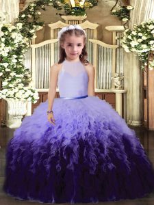 Cute Sleeveless Backless Floor Length Beading and Ruffles Little Girls Pageant Gowns