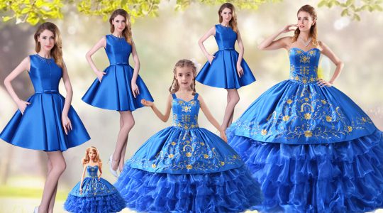 Classical Embroidery and Ruffled Layers Quinceanera Dress Blue Lace Up Sleeveless