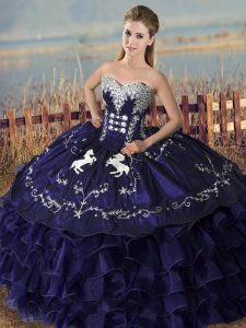 Noble Sleeveless Embroidery and Ruffles Lace Up Quinceanera Dress