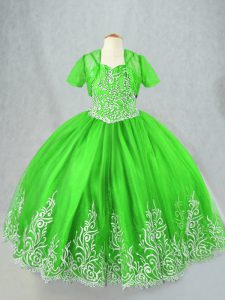 Custom Made Spaghetti Straps Neckline Beading and Embroidery Little Girls Pageant Dress Wholesale Sleeveless Lace Up