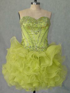 Mini Length Yellow Green Prom Dresses Sweetheart Sleeveless Lace Up