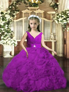 Purple Pageant Gowns For Girls Party and Wedding Party with Beading and Ruching V-neck Sleeveless Backless