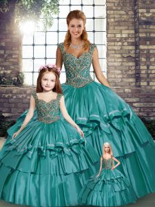 Taffeta Sleeveless Floor Length Quinceanera Gown and Beading and Ruffled Layers