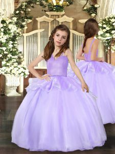 Lavender Straps Neckline Beading Little Girl Pageant Gowns Sleeveless Lace Up