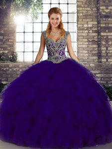 Fashion Floor Length Ball Gowns Sleeveless Purple Sweet 16 Dress Lace Up