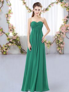 Custom Fit Sweetheart Sleeveless Zipper Bridesmaids Dress Dark Green Chiffon