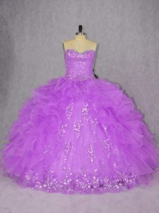 Organza Sweetheart Sleeveless Lace Up Appliques and Ruffles Sweet 16 Dresses in Purple