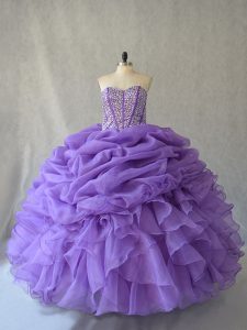 Sweet Lavender Sweetheart Lace Up Beading and Ruffles and Pick Ups Quinceanera Gowns Sleeveless