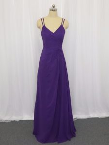 Free and Easy Empire Prom Dress Purple Straps Chiffon Sleeveless Floor Length Zipper