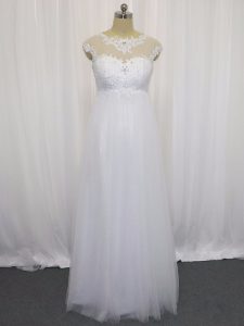 New Arrival Scoop Sleeveless Tulle Wedding Dresses Beading and Lace Lace Up