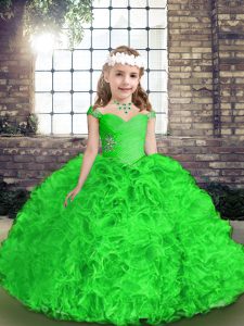 Stunning Floor Length Ball Gowns Sleeveless Green Little Girls Pageant Dress Lace Up