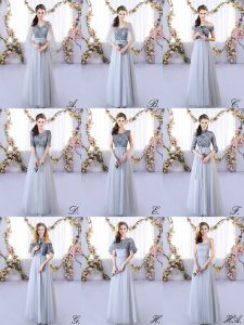 Beautiful Grey Tulle Lace Up Wedding Guest Dresses Sleeveless Floor Length Appliques