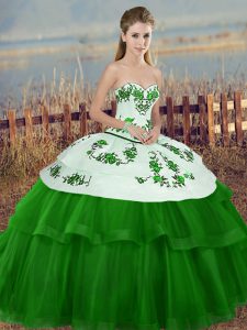 Dynamic Tulle Sweetheart Sleeveless Lace Up Embroidery and Bowknot Quinceanera Dresses in Green