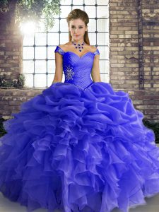 Beading and Ruffles and Pick Ups 15 Quinceanera Dress Blue Lace Up Sleeveless Floor Length