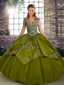 Customized Olive Green Sleeveless Floor Length Beading and Embroidery Lace Up Sweet 16 Quinceanera Dress