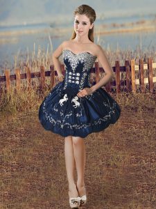Taffeta Sweetheart Sleeveless Lace Up Beading and Embroidery Prom Dresses in Navy Blue