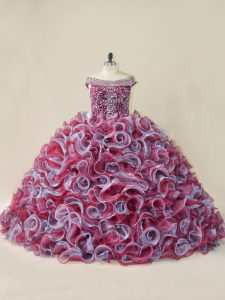 Multi-color Lace Up Quince Ball Gowns Beading and Ruffles Sleeveless Court Train