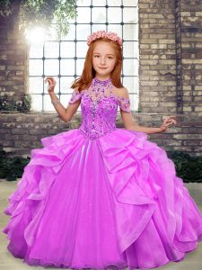 Lilac High-neck Neckline Beading Little Girls Pageant Dress Wholesale Sleeveless Lace Up