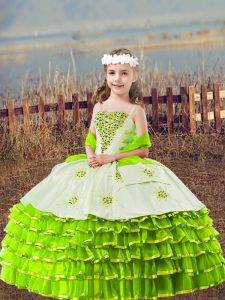 Yellow Green Little Girls Pageant Dress Wholesale Wedding Party with Beading and Embroidery and Ruffled Layers Straps Sl