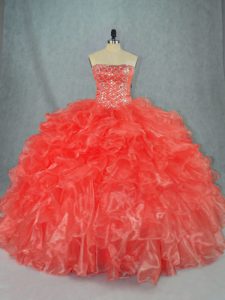 Romantic Organza Sleeveless Floor Length Quinceanera Dress and Beading and Ruffles