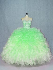 Latest Floor Length Multi-color Quinceanera Dress Organza Sleeveless Beading and Ruffles
