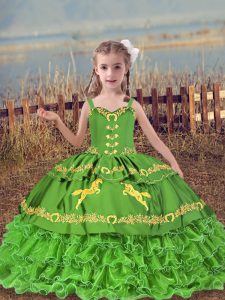 Lace Up Straps Beading and Embroidery and Ruffled Layers Kids Pageant Dress Organza Sleeveless