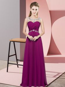 Empire Prom Dress Fuchsia Scoop Chiffon Sleeveless Floor Length Backless