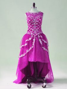 Chic High Low Zipper Homecoming Dress Fuchsia for Prom and Party with Beading and Appliques