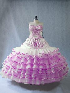 Sleeveless Embroidery and Ruffled Layers Lace Up 15 Quinceanera Dress