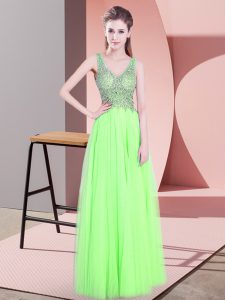 Beading Prom Dresses Yellow Green Zipper Sleeveless Floor Length