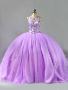 Colorful Scoop Sleeveless Lace Up Quinceanera Dress Lavender Tulle