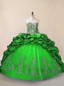 Sophisticated Taffeta and Tulle Sleeveless 15th Birthday Dress Brush Train and Beading and Pick Ups