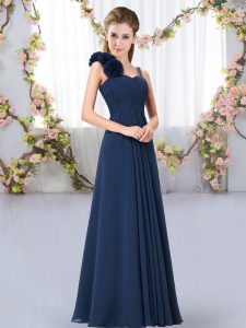 Navy Blue Sleeveless Chiffon Lace Up Quinceanera Court of Honor Dress for Wedding Party