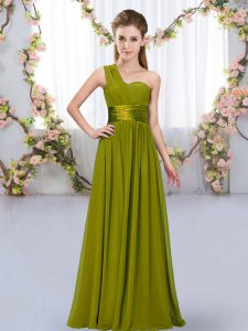 Dynamic Floor Length Empire Sleeveless Olive Green Bridesmaids Dress Lace Up