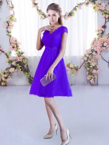 Vintage Purple V-neck Neckline Lace Dama Dress Cap Sleeves Lace Up