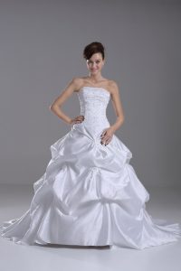 Beading and Pick Ups Bridal Gown White Lace Up Sleeveless Brush Train