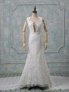 Straps Sleeveless Court Train Zipper Wedding Dresses White Chiffon