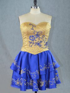 Satin Sweetheart Sleeveless Lace Up Beading and Embroidery Prom Dresses in Royal Blue