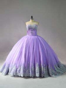 Ball Gowns Sleeveless Lavender Quinceanera Dress Court Train Lace Up