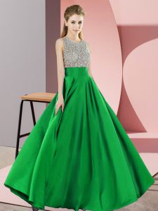 Sleeveless Floor Length Beading Backless Prom Evening Gown with Green